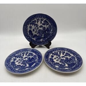 Vintage Blue Willow 6 Inch Dessert Plate Japan Lot Of 3 Crazing